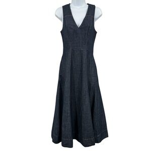Madewell V-Neck Circle Denim Midi Dress Size 00 In Rinse Wash